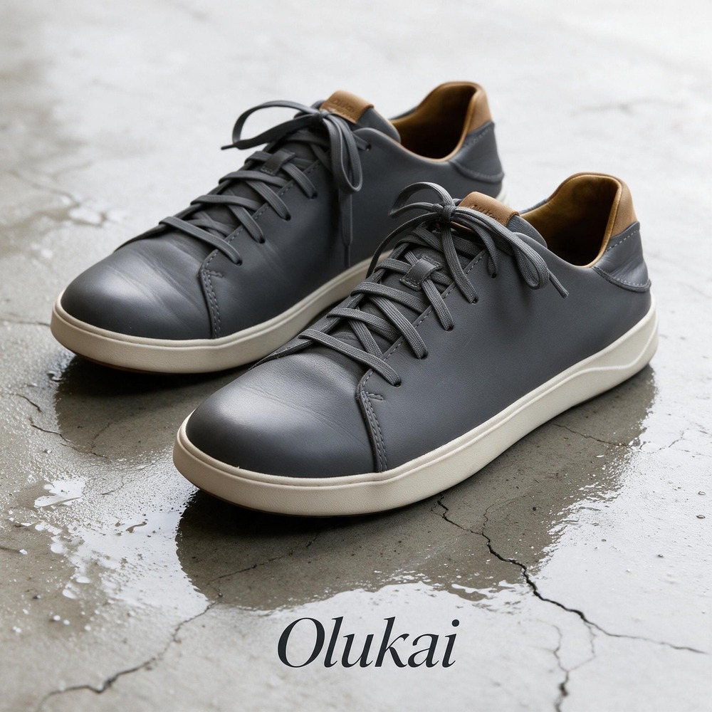 OluKai Lae'Ahi Li 'Ili Mens 11.5 Charcoal Grey Leather Sneakers 10455-4Q4Q